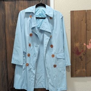 Women’s Light Blue Double-Breasted Trench Coat